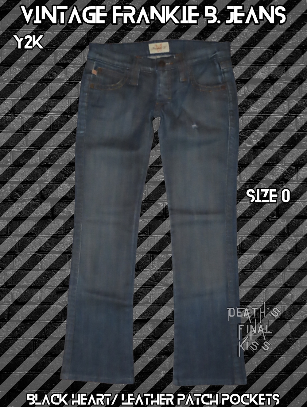 Y2K 🖤 HTF Frankie B. Ultra Low Rise Jeans Black Heart Leather Patched Pockets 0 - Picture 5 of 11